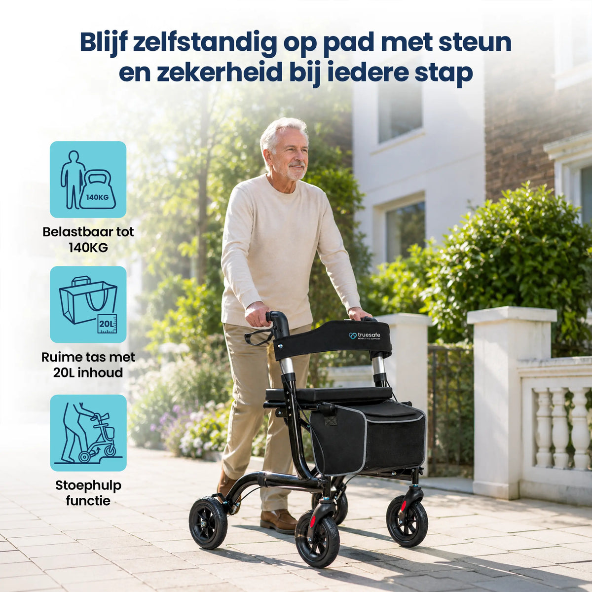 Rollator lichtgewicht en opvouwbaar zwart