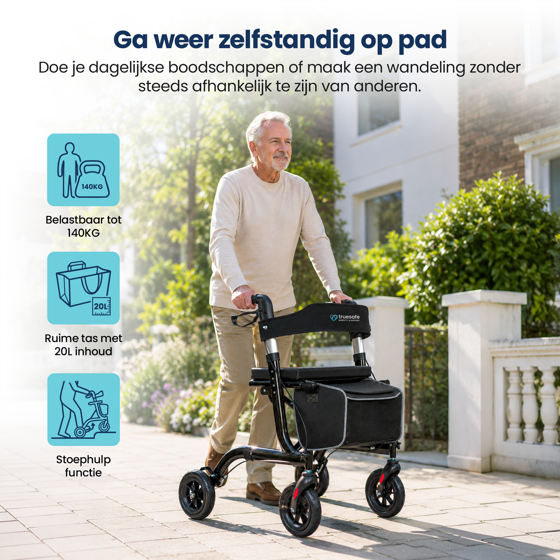 Rollator lichtgewicht en opvouwbaar Truesafe