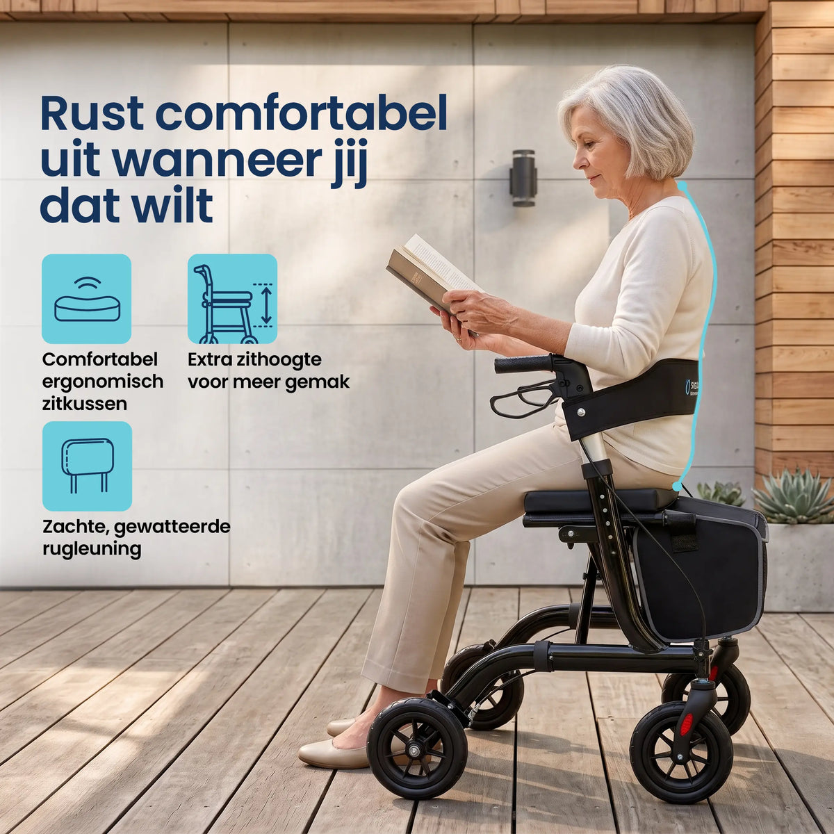Rollator lichtgewicht en opvouwbaar zwart