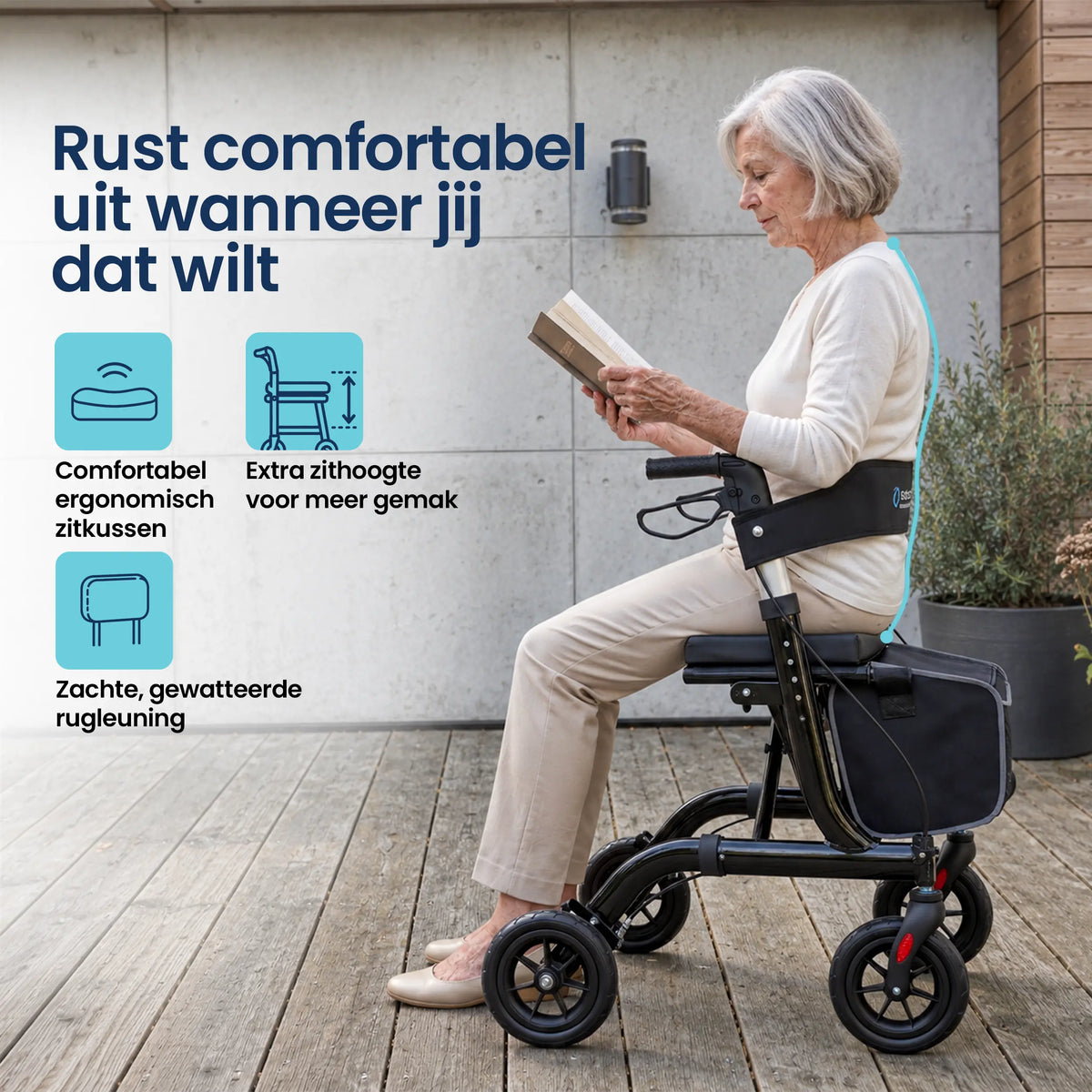 Rollator lichtgewicht en opvouwbaar zwart