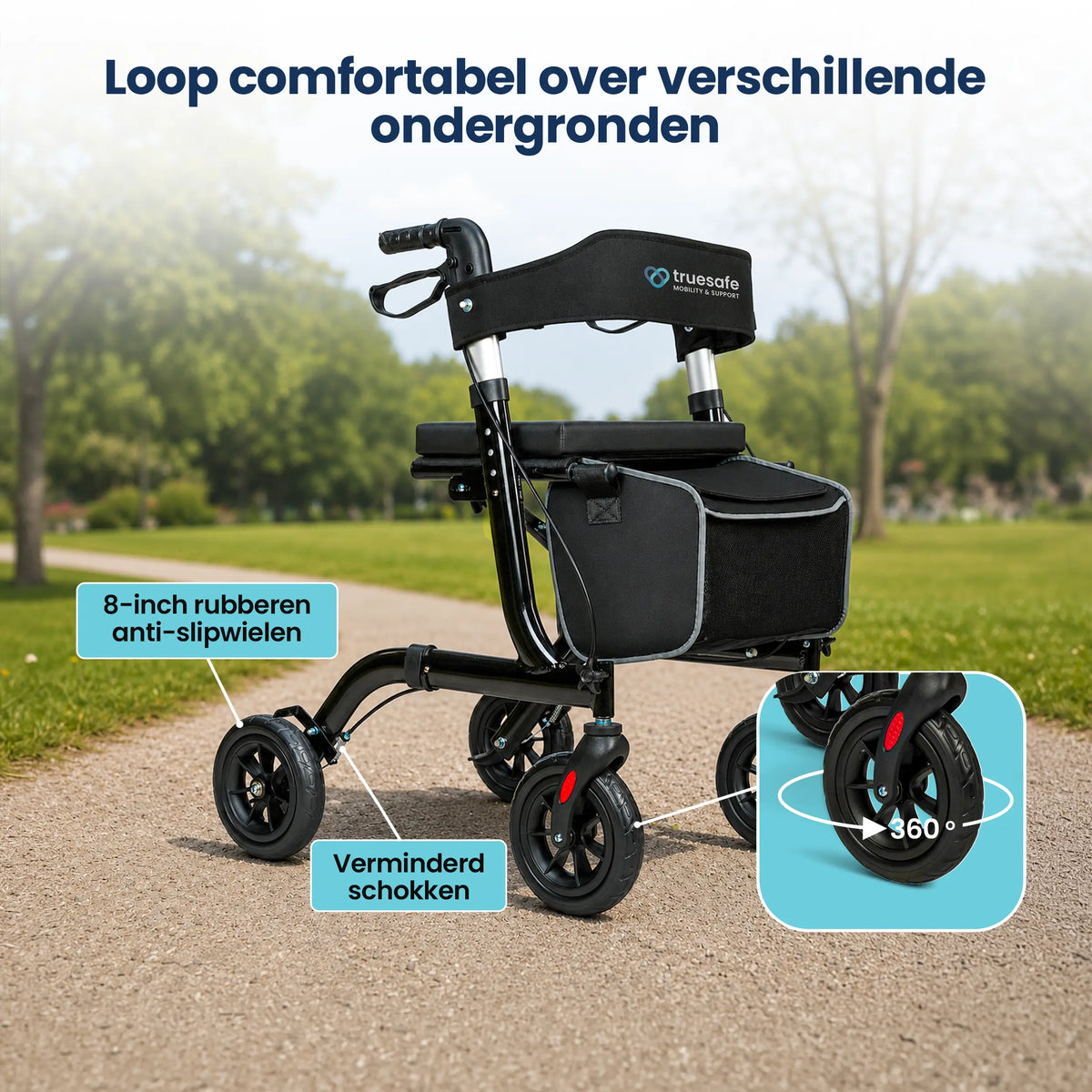 Rollator lichtgewicht en opvouwbaar zwart