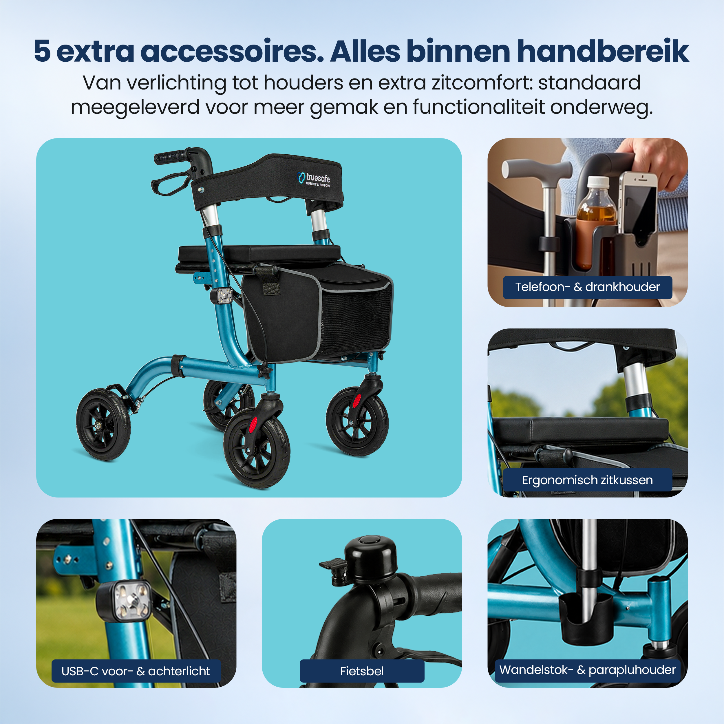 Rollator lichtgewicht en opvouwbaar Truesafe