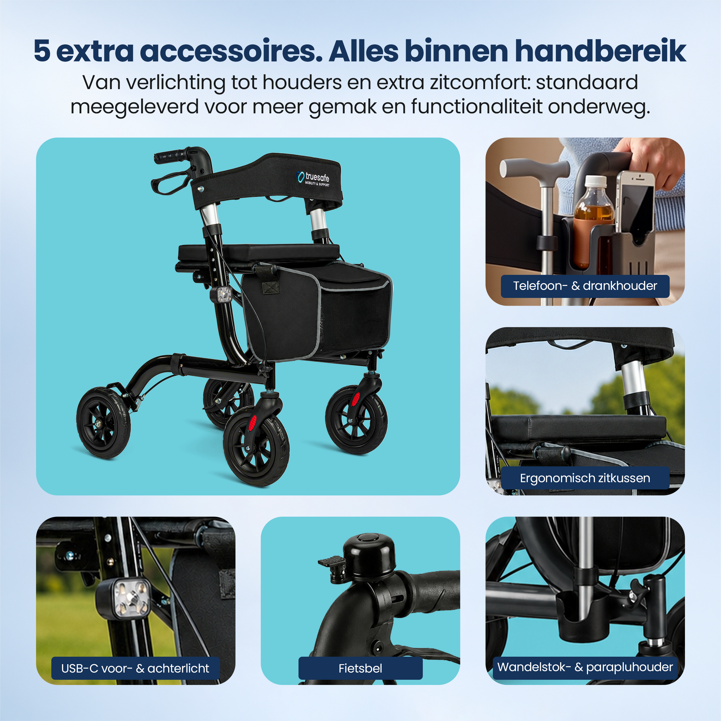 Rollator lichtgewicht en opvouwbaar Truesafe