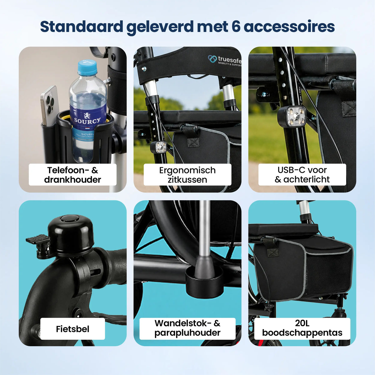 Rollator lichtgewicht en opvouwbaar zwart