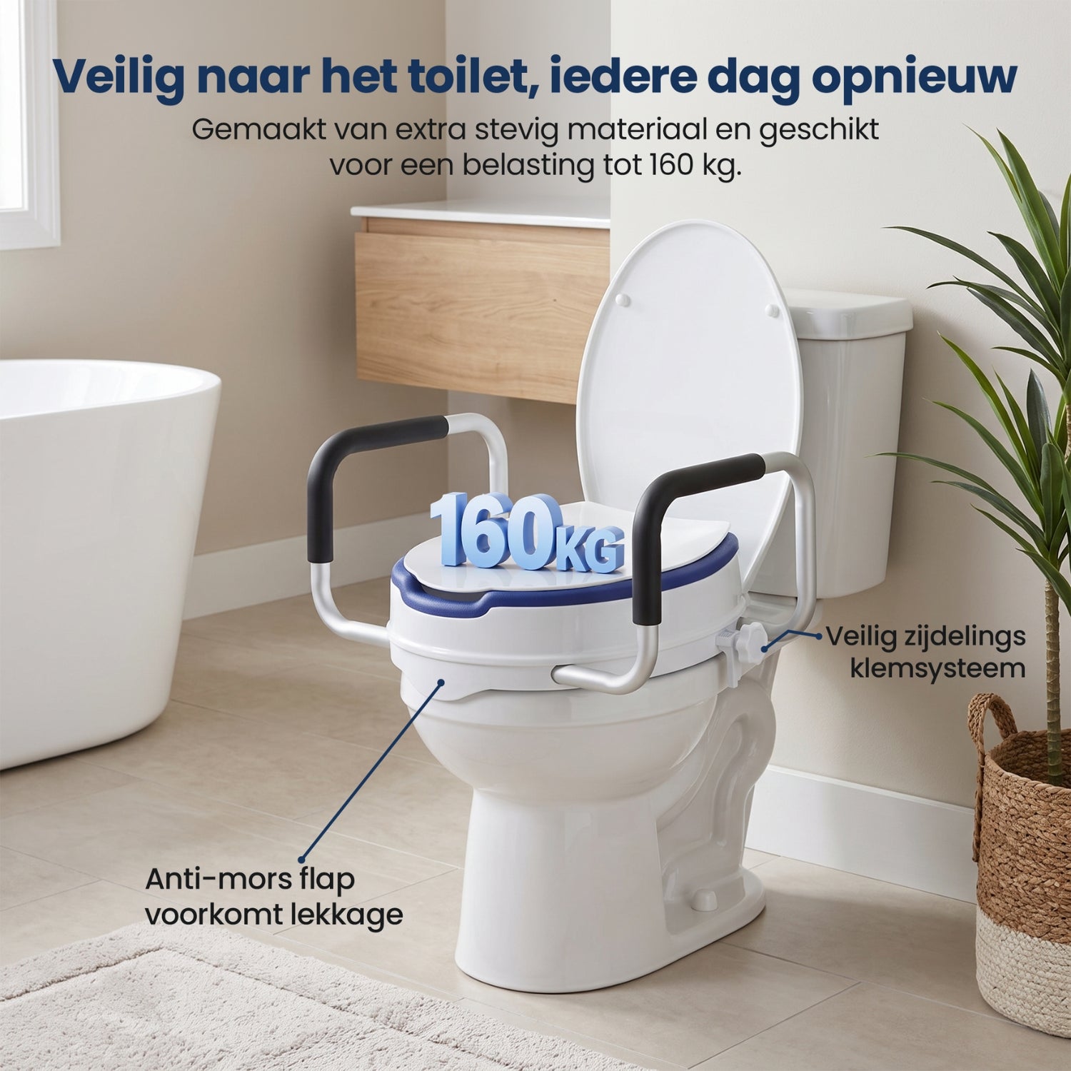 Toiletverhoger 10cm met armsteun (Universeel) Truesafe