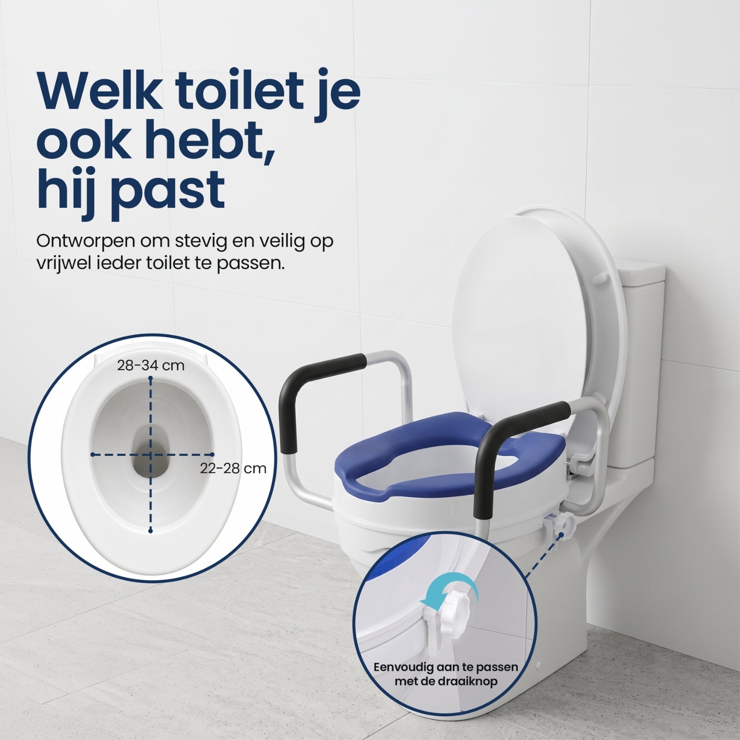 Toiletverhoger 10cm met armsteun (Universeel) Truesafe