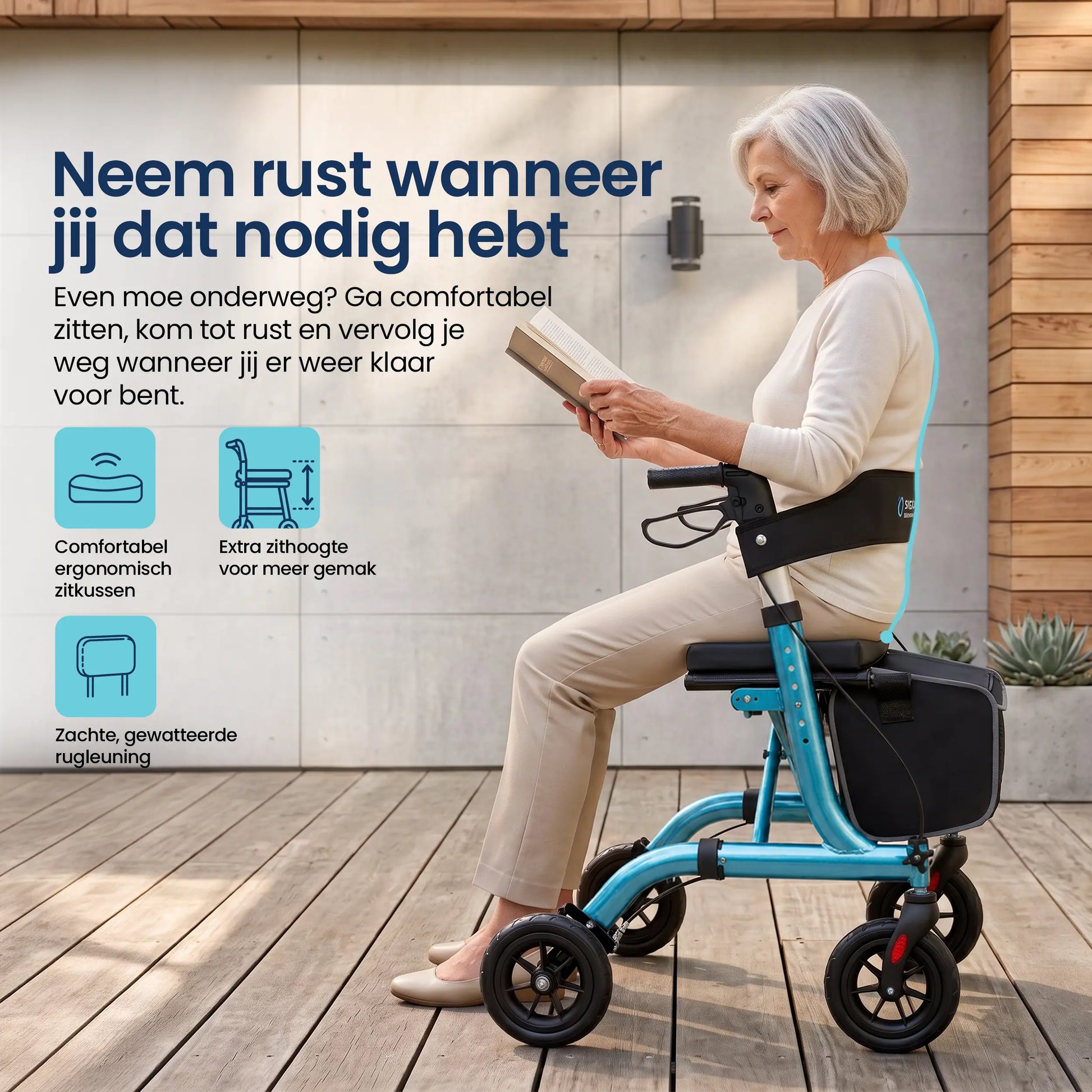 Rollator lichtgewicht en opvouwbaar blauw Truesafe