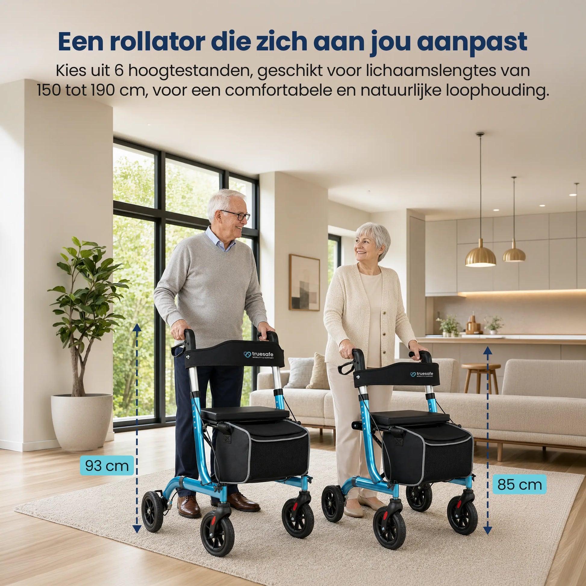 Rollator lichtgewicht en opvouwbaar blauw Truesafe