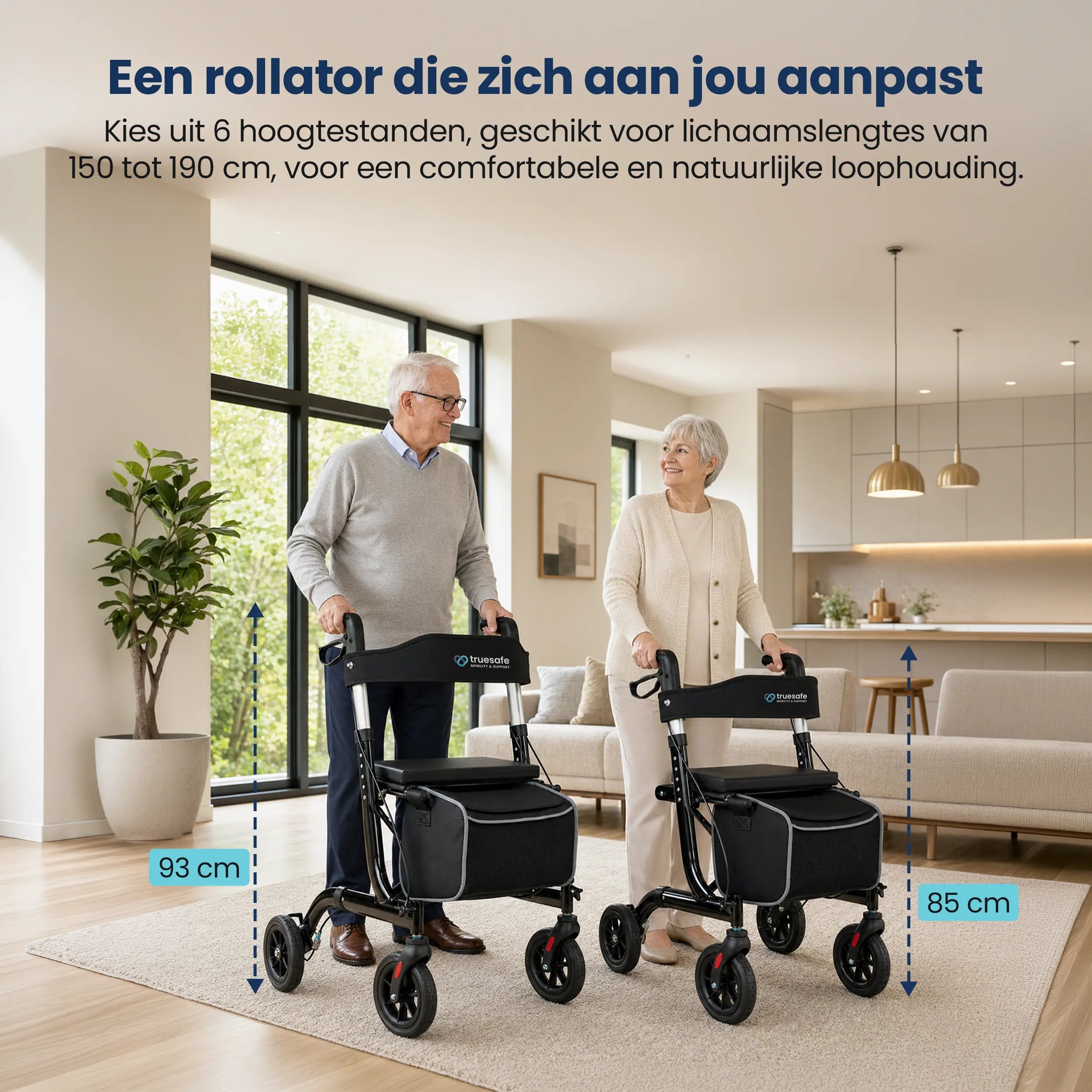 Rollator lichtgewicht en opvouwbaar zwart Truesafe