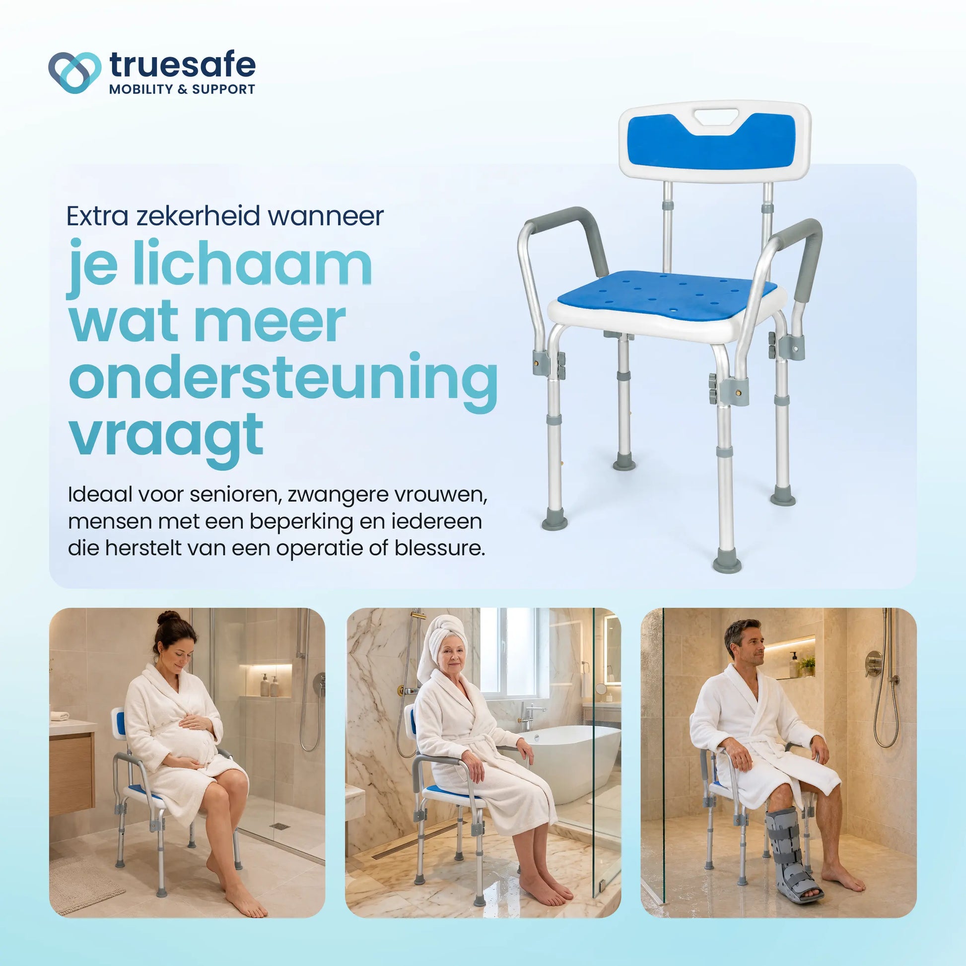 Douchestoel met afneembare armleuningen Truesafe