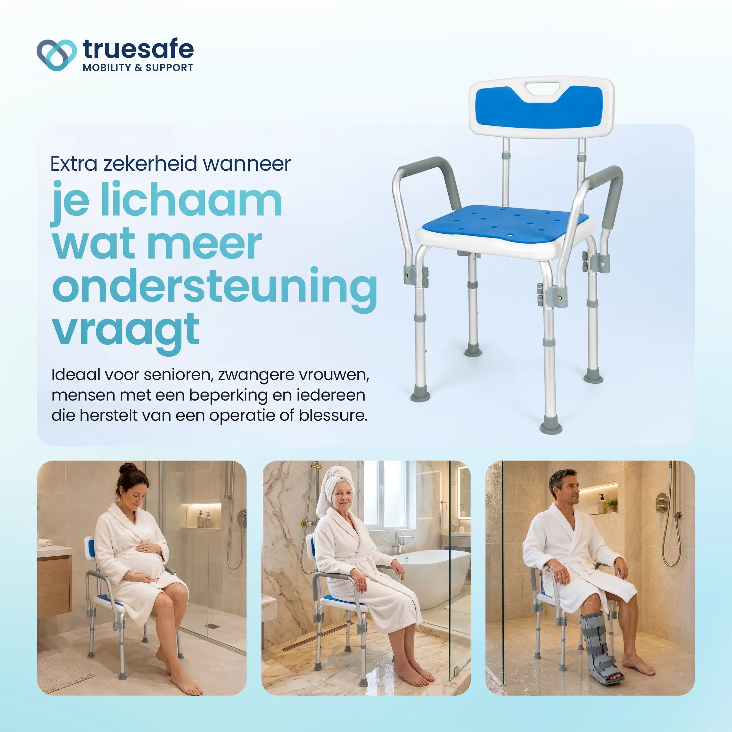 Douchestoel met afneembare armleuningen Truesafe